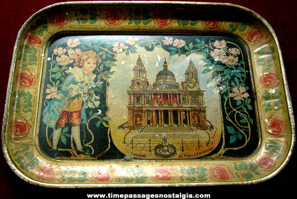 Colorful Old English Cathedral Advertising Souvenir Lithographed Tin Tray