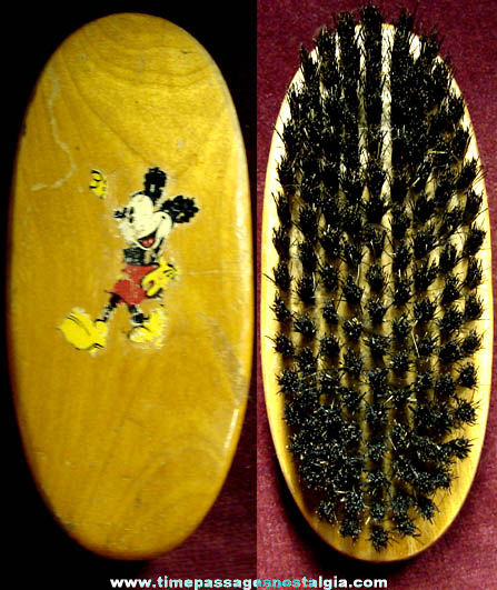 Old Walt Disney Mickey Mouse Character Wooden Hair Brush