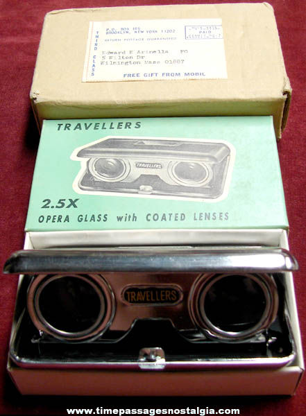 Old Unused Mobil Gasoline Advertising Premium Binoculars With Mailer Box