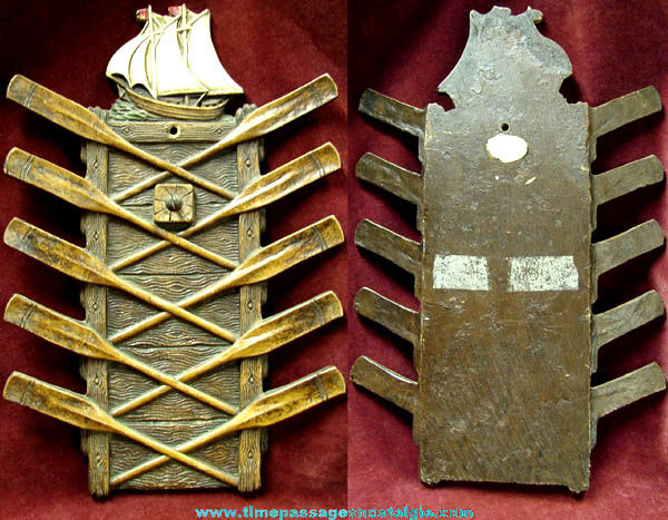 Old Nautical Syroco Sailing Ship Wall Plaque With Oars