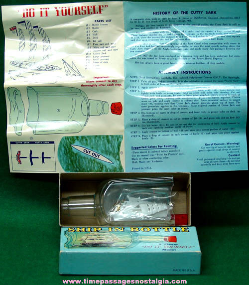 Old Boxed and Unbuilt Cutty Sark Ship in a Bottle Model Kit