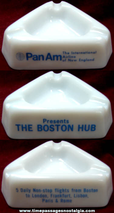 Old Pan American Airlines Milk Glass Advertising Cigarette Ashtray