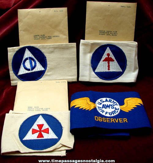 (4) Old Unused Civil Defense & U.S. Army Armbands With Envelopes