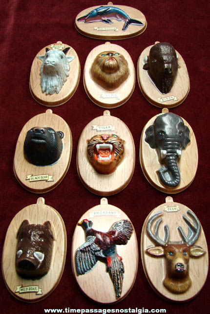 Complete Set of (10) 1950s Nabisco Cereal Wild Game Trophy Cereal Prizes