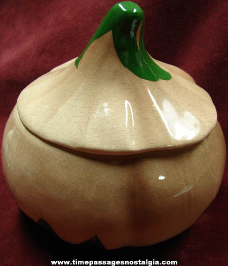Comical Old Painted Deforest Garlic Shaped Pottery Condiment Jar