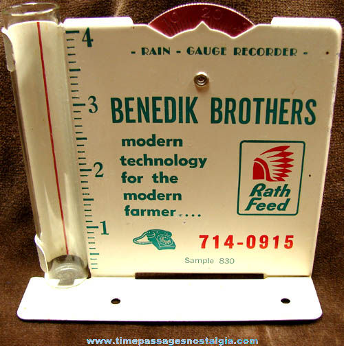 Old Benedik Brothers Rath Feed Advertising Premium Sample Rain Gauge Recorder