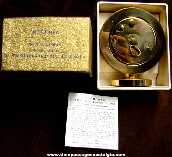 Boxed Old Brass Seth Thomas Melrose Travel Alarm Clock
