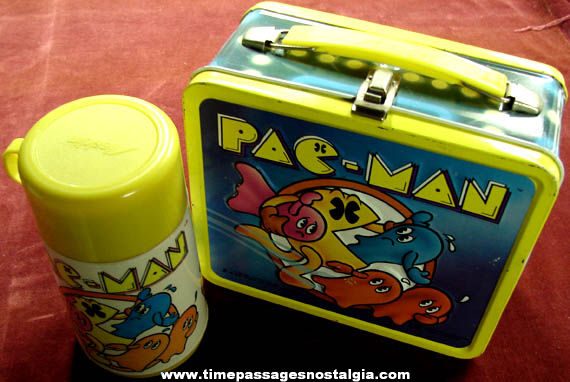 Vintage 1980 PAC-MAN Metal Old School Lunchbox With Thermos 