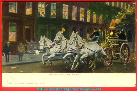 Unused Early 1900s Horse Drawn Fire Wagon Post Card