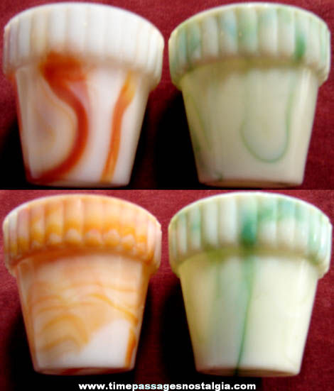 (2) Small Colorful Old Akro Agate Glass Flower Pots