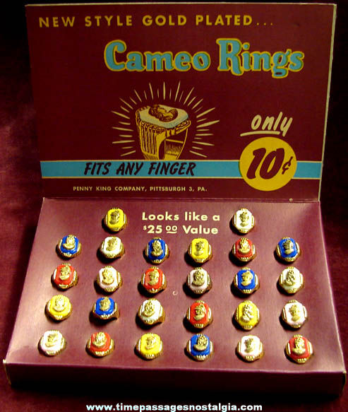 Old Unused & Full Penny King Cameo Toy Ring Store Display