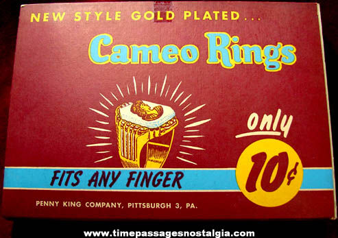 Old Unused & Full Penny King Cameo Toy Ring Store Display