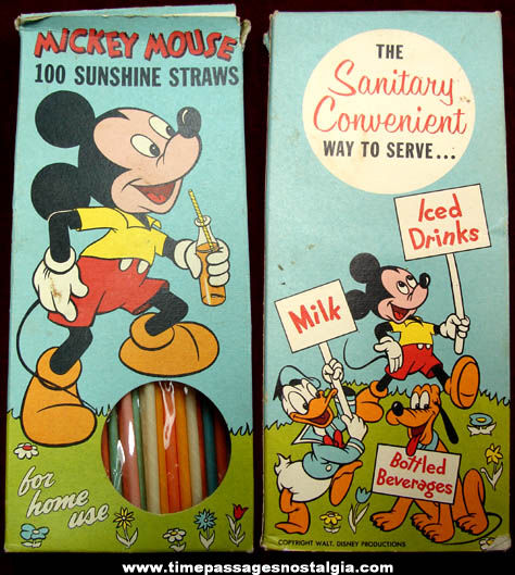 Colorful Old Walt Disney Mickey Mouse Sunshine Straws Box With Paper Straws