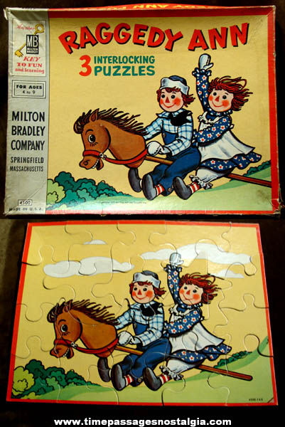 1954 Boxed Set Of (3) Raggedy Ann & Andy Jigsaw Puzzles