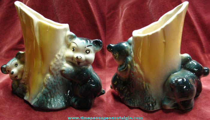 Old Ceramic or Pottery Bear Cubs Planter Vase