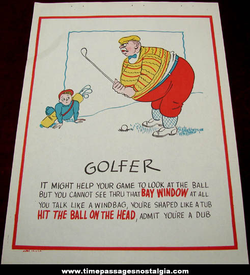 Old Salesman Sample Golfer Comic Valentine
