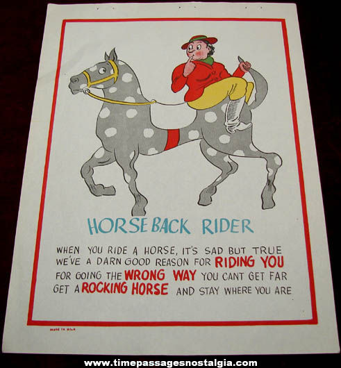 Old Salesman Sample Horseback Rider Comic Valentine