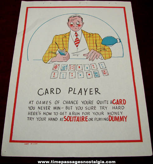 Old Salesman Sample Card Player Comic Valentine