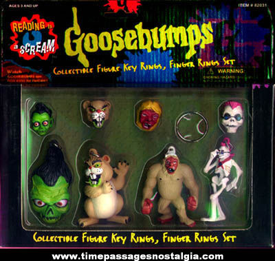 Complete Unopened ©1996 Set Of Goosebumps Character Toy Rings & Key Chains