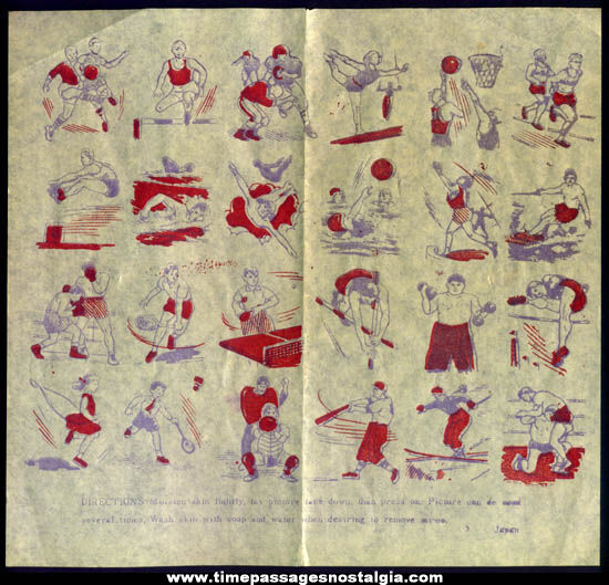 Old Unused Sports Tattoo Sheet With (24) Different Tattoos