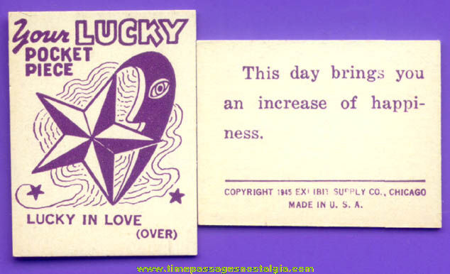 (50) ©1945 Lucky Pocket Piece Exhibit Supply Arcade Fortune Cards