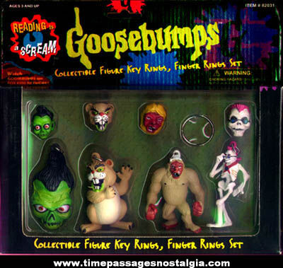 Complete Unopened 1996 Set Of Goosebumps Character Toy Rings & Key Chains