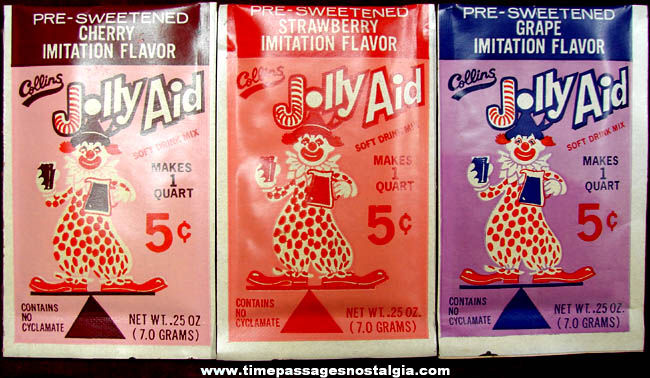 (3) Different Old Unused Jolly Aid Soft Drink Advertising Beverage Packets