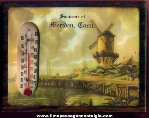 Old Meriden Connecticut Advertising Souvenir Picture With Thermometer
