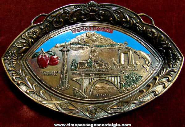 Old Washington State Advertising Souvenir Copper Metal Tray