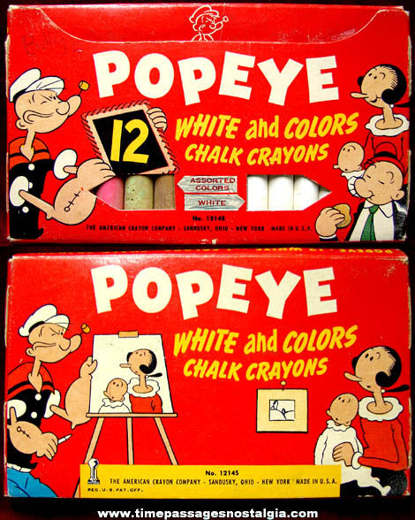 Colorful Old Boxed Popeye Comic Character Chalk Set