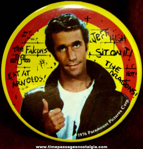 Large ©1976 Happy Days Fonzie Character Pin Back Button