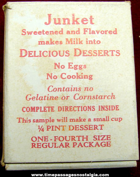 Old Miniature Junket Dessert Sample Advertising Box
