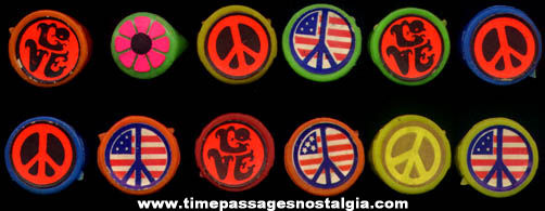 (12) Old Plastic Peace & Love Gum Ball Machine Prize Toy Rings