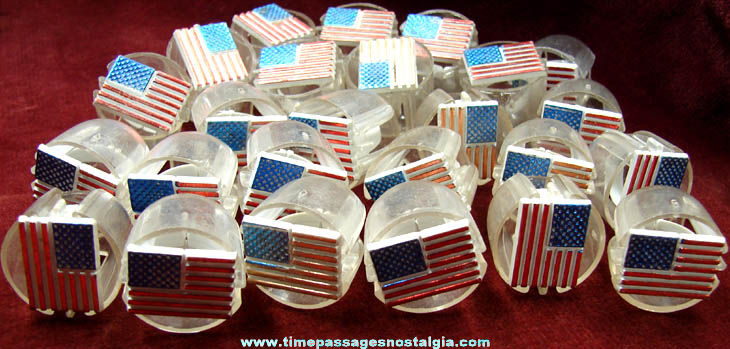 (25) Old Plastic American Flag Gum Ball Machine Prize Toy Rings