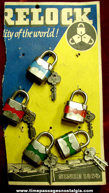 (5) Old Unused Padlocks With Keys On Their Original Store Card