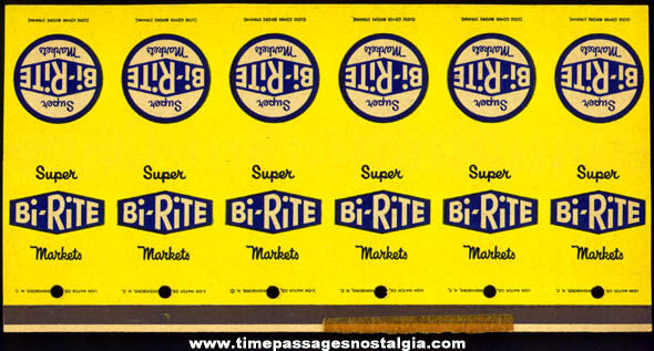 (6) Old Uncut Bi-Rite Supermarket Advertising Match Book Covers