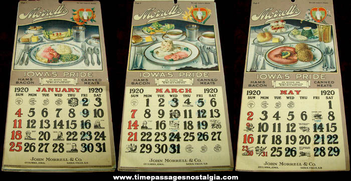 Colorful 1920 John Morrell & Company Iowa’s Pride Advertising Premium Calendar