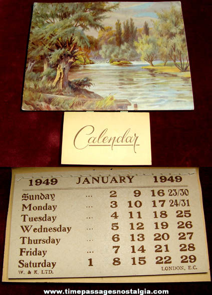 1949 English Scenic Print With Unusual Hanging Calendar