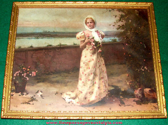 Old Framed Pretty Victorian Young Lady Art Print