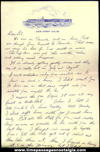 Old U.S.S. Cabot CVL-28 United States Navy Ship Stationary Sailor Letter