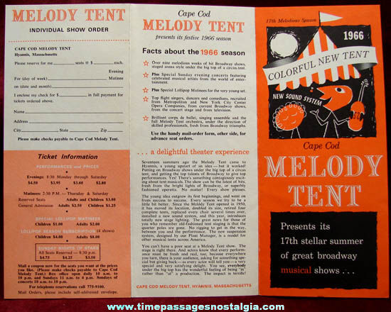 1966 Cape Cod Massachusetts Melody Tent Advertising Souvenir Brochure