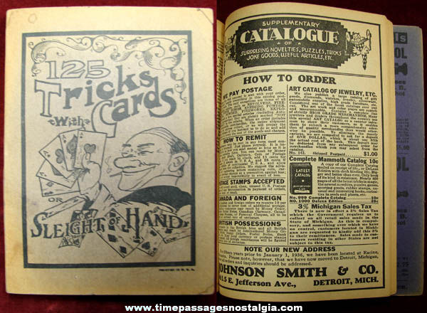 Old Johnson Smith & Company Card Trick & Magic Novelty Catalog Book