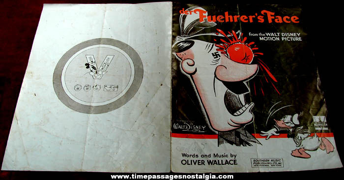 1942 Walt Disney Der Fuehrer’s Face Graphic World War II Music Song Sheet