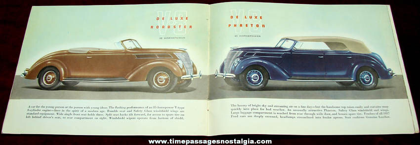 Colorful 1937 Ford Automobile Advertising Brochure Booklet