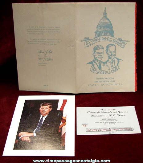 1960 John F. Kennedy & Lyndon Johnson Campaign Dinner Ticket, Program, & Picture