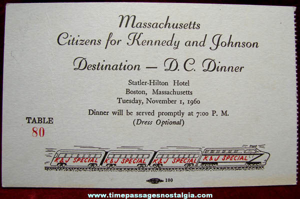 1960 John F. Kennedy & Lyndon Johnson Campaign Dinner Ticket, Program, & Picture