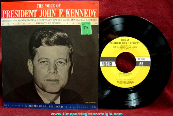 1960s United States President John F. Kennedy Record & Picture Sleeve