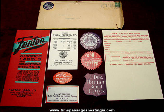 1912 Fenton Advertising Labels Catalog With Samples & Envelope