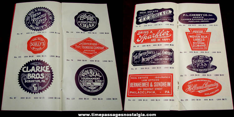 1912 Fenton Advertising Labels Catalog With Samples & Envelope