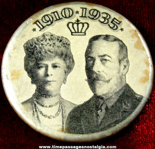 1935 King George V & Queen Mary Silver Jubilee Pin Back Button